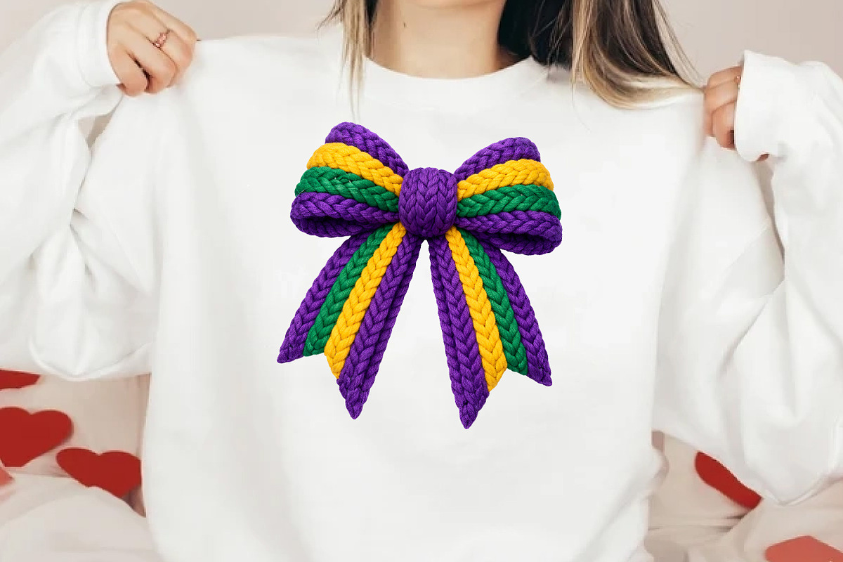 Faux Yarn Mardi Gras Coquette Bow, an Illustration by DreamCafeArt (Photo 2 of 8)