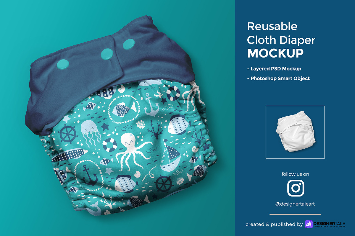 Reusable Cloth Diaper Mockup, a Product Mockup by Designertale (Photo 1 of 9)