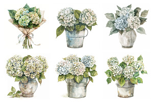 Rustic Watercolor Hydrangeas Clipart