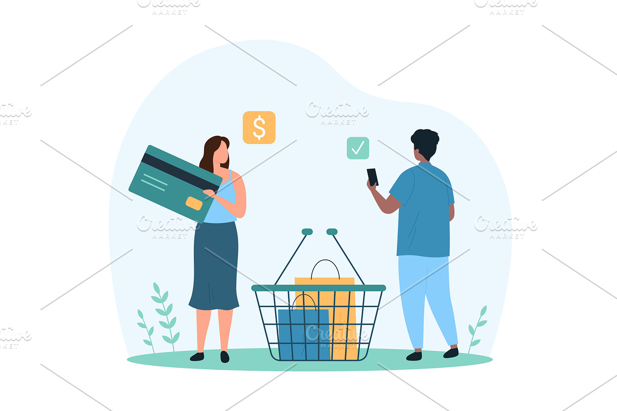 Payment purchases while shopping, a Person Illustration by Flashvector