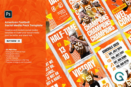 American Football Social Media Pack, a Social Media Template by Geelator Studio