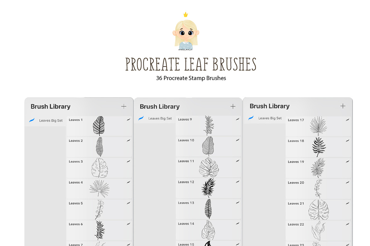 36 Leaf Procreate Stamp Brush, a Brush Add-On by Natalya_Mona_Art (Photo 2 of 9)