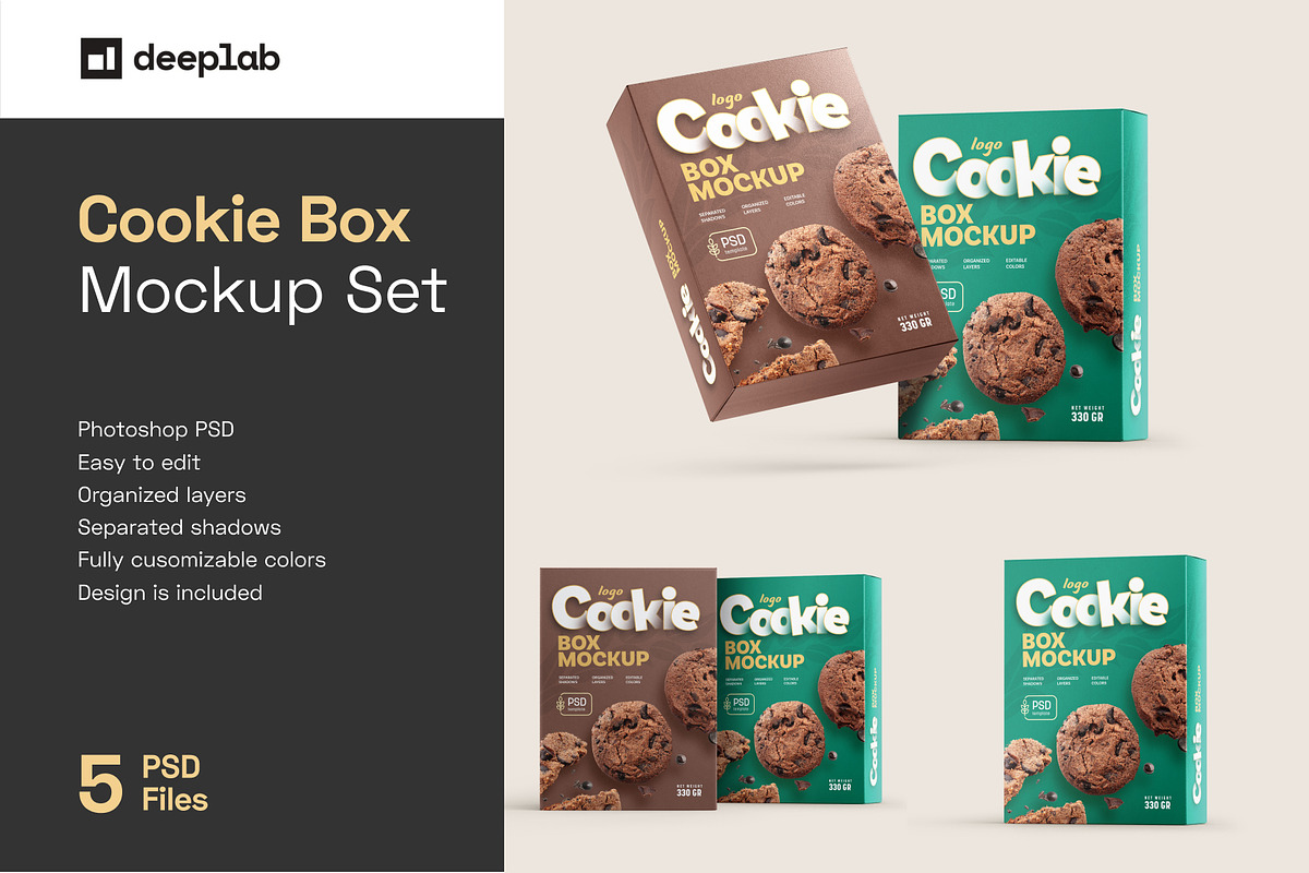 Cookies Box Packaging Mockup Set, a Cups & Container Mockup by Deeplab