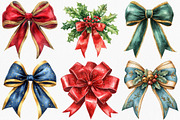 Watercolor Christmas Bow Clipart, an Illustration by Canvas Craft (Thumbnail 3 of 8)