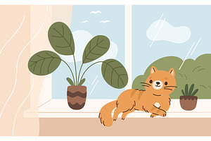 Cat at home. Relaxed pet lying on, an Animal Illustration by YummyBuum