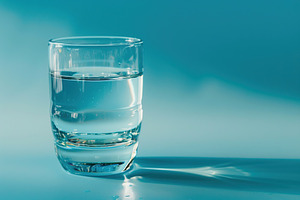 Glass with water on blue background, a Food & Drink Photo by AlyaAnd