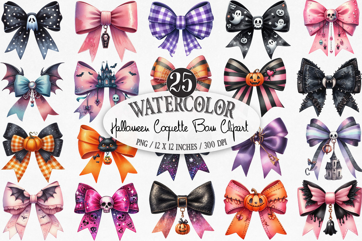 Halloween Coquette Bow Clipart, an Illustration by Designking (Photo 1 of 4)