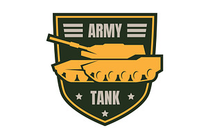Military badge with tank on shield, an Object Illustration by seahorsevector