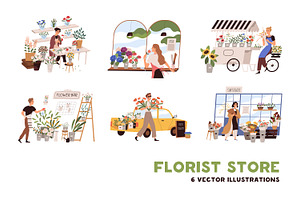 Florists working at flower shop set, a Person Illustration by Good Studio