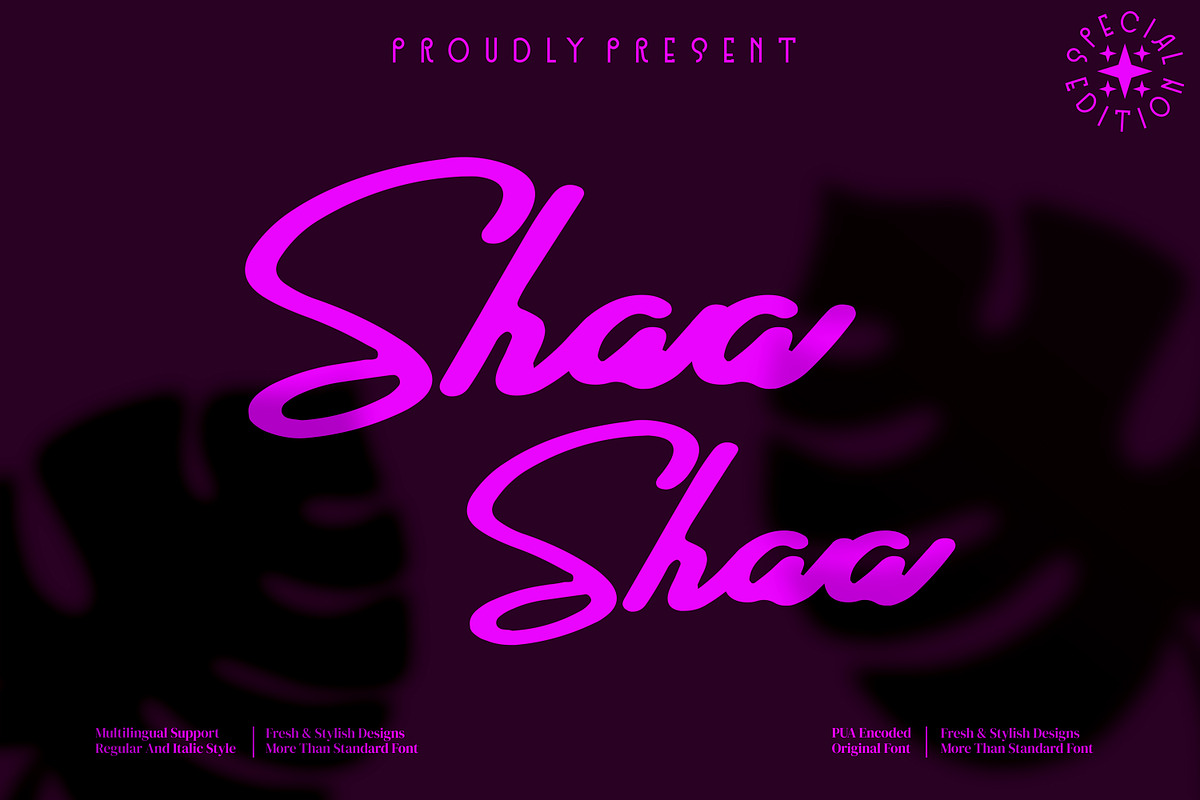Shaa Shaa - Script style font, a Script Font by mahstudios (Photo 1 of 8)