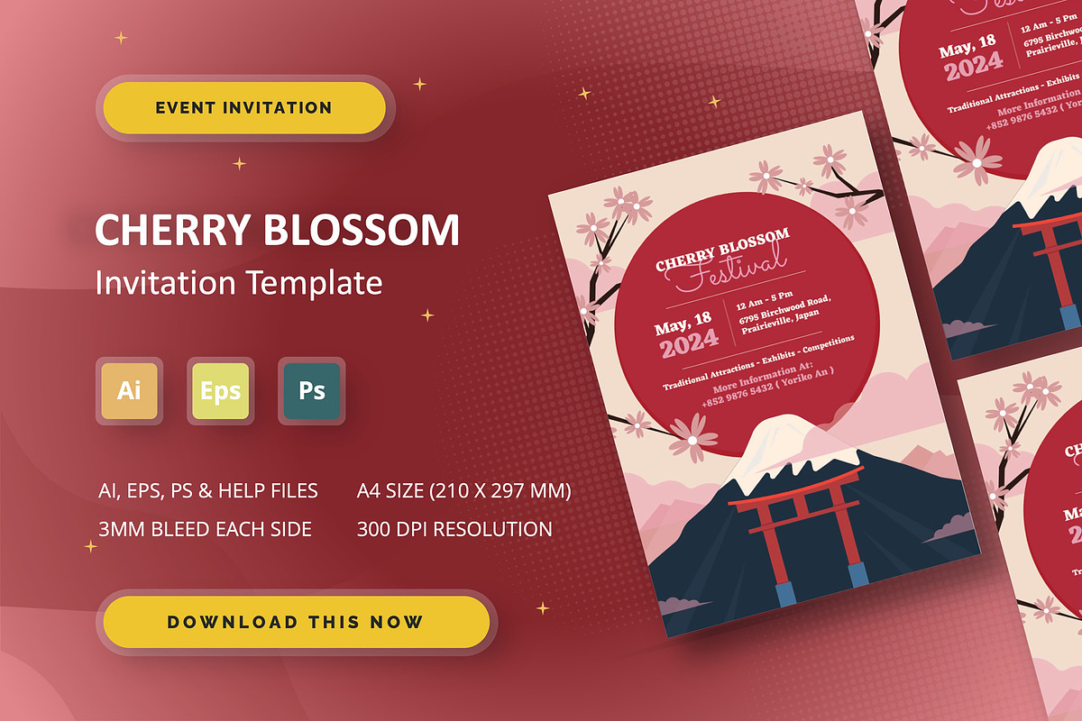 Cherry Blossom - Event Invitation, an Invitation Template by StreaksideStd