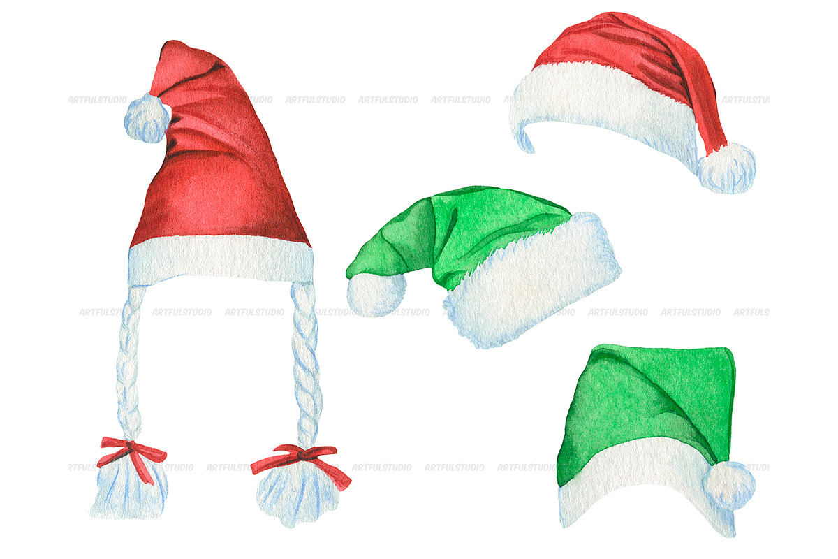 Watercolor Christmas hats and scarve, a Seasonal Illustration by ArtfulStudio (Photo 5 of 10)