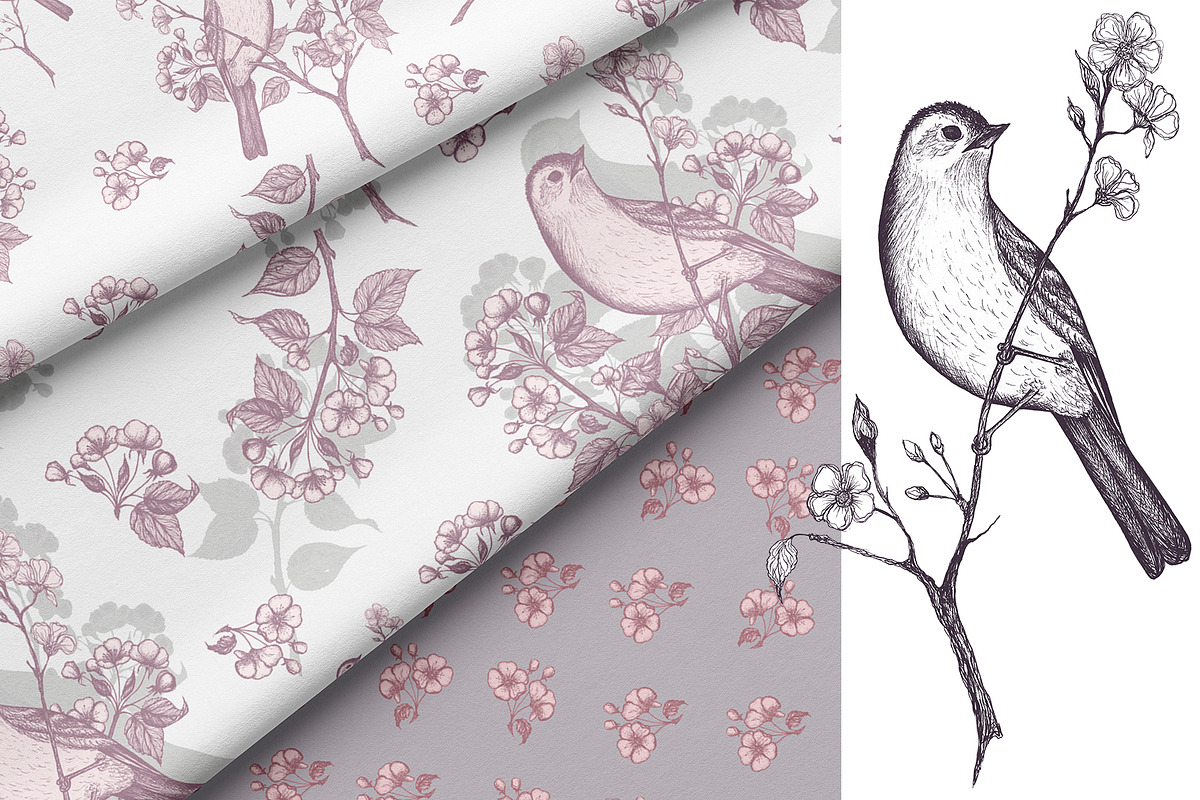 Garden bird. Pattern and motifs., a Pattern Graphic by AnaGuziiArt (Photo 5 of 15)