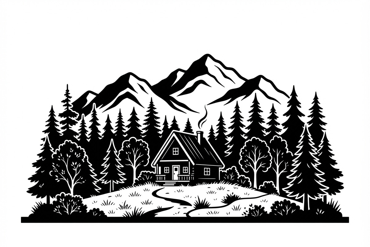 50 Forest Cabin Landscape Silhouette, an Empty State Illustration by Amazin_art (Photo 2 of 38)