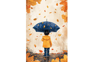 Child In Yellow Raincoat With Blue