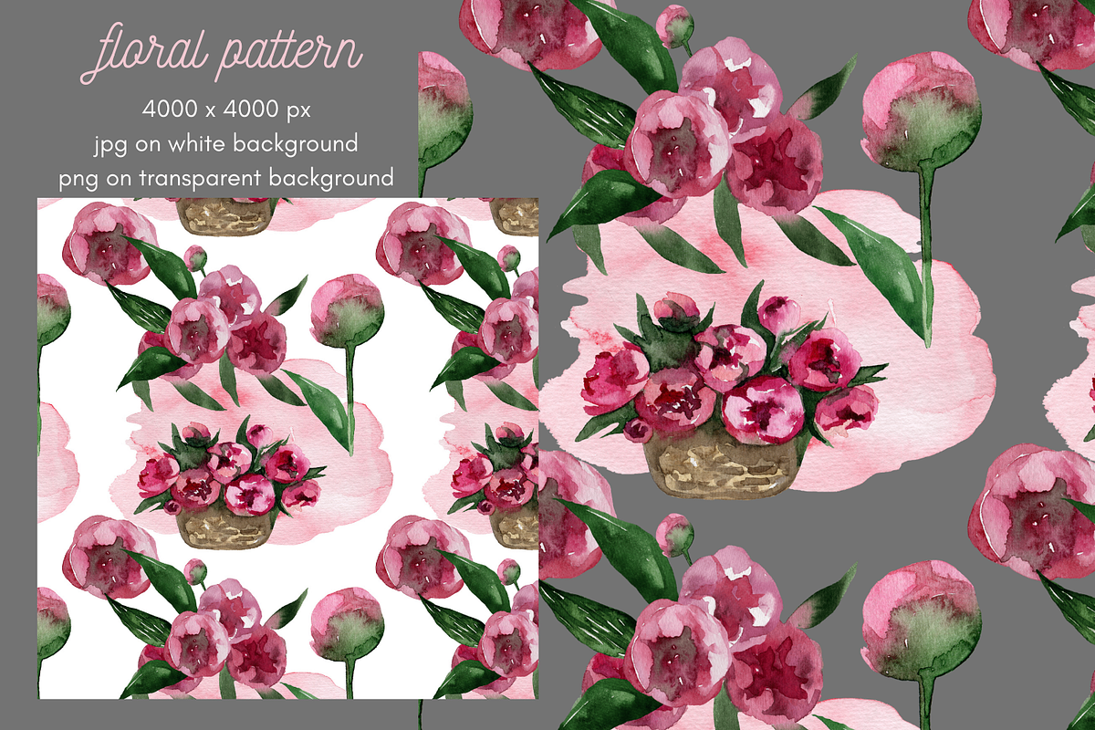 Pink peony flowers watercolor, an Illustration by Artcard Watercolor (Photo 5 of 6)