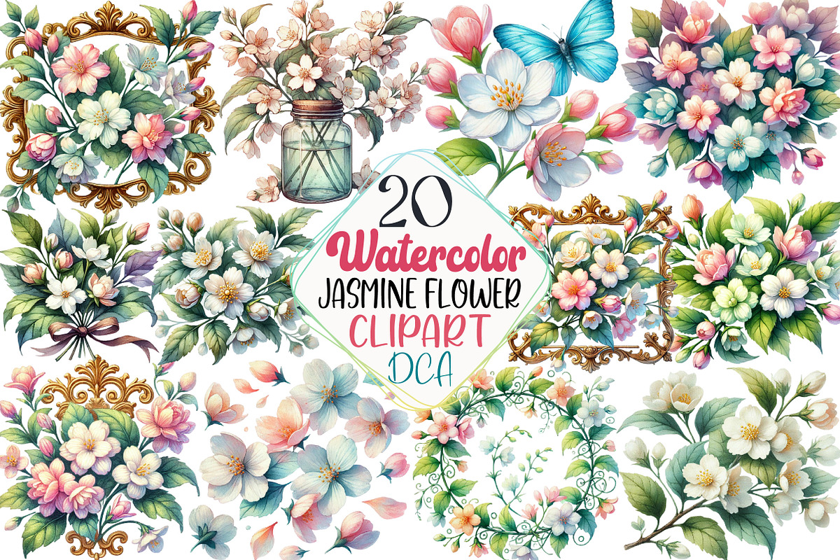 Spring Jasmine Flower Clipart PNG, an Illustration by DreamCafeArt (Photo 1 of 5)