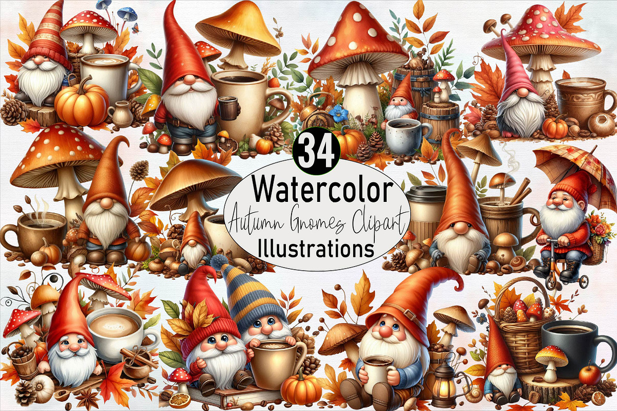 Autumn Gnomes  Sublimation Clipart B, an Illustration by SVGArt (Photo 1 of 8)