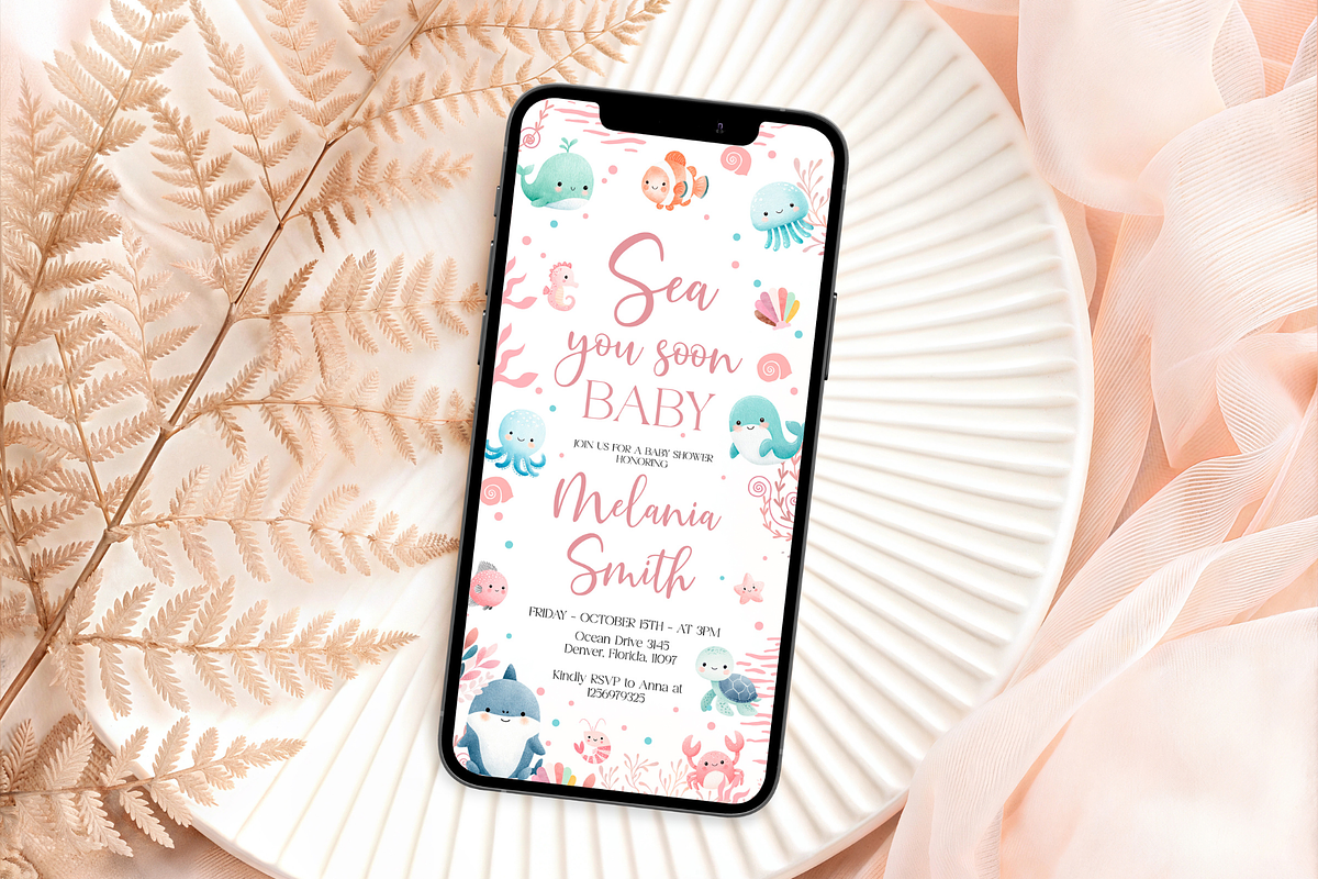 Sea You Soon Baby Phone Invitation, a Templates & Theme by Digital_Mind (Photo 3 of 3)