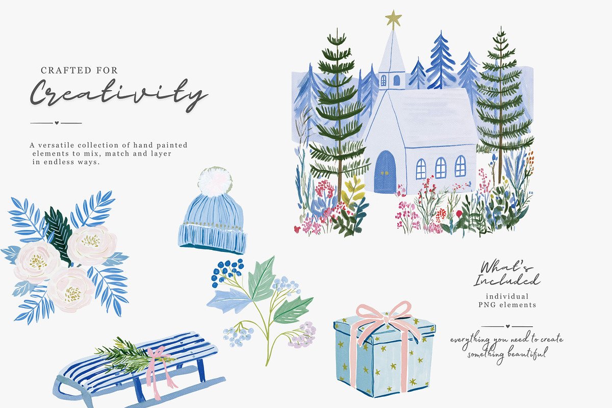 blue Christmas watercolor clipart, a Decorative Illustration by Patishop Art (Photo 7 of 13)