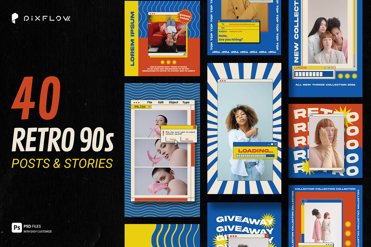 Retro 90s Instagram Pack, a Social Media Template by Pixflow (Photo 1 of 9)