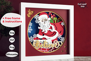 Santa Believe SVG 3d Shadow box, Chr