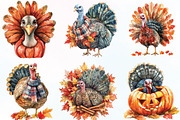 Watercolor Autumn Turkey Clipart, an Illustration by CraftArtStudio (Thumbnail 2 of 6)
