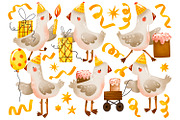 Watercolor Party Geese Clipart Set, an Animal Illustration by the_myro (Thumbnail 1 of 7)