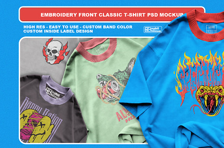 embroidery front t-shirt psd mockup