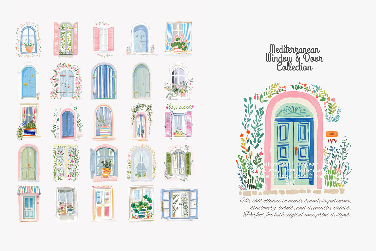 Mediterranean window and door clipar, a Decorative Illustration by Patishop Art (Photo 3 of 10)