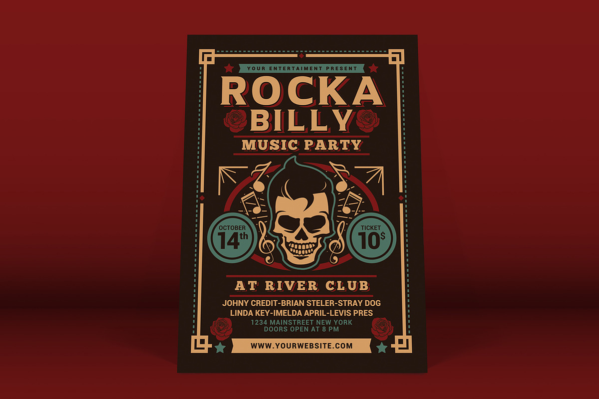 Rockabilly Music Party Flyer, a Flyer Template by Muhamad Iqbal hidayat (Photo 1 of 4)