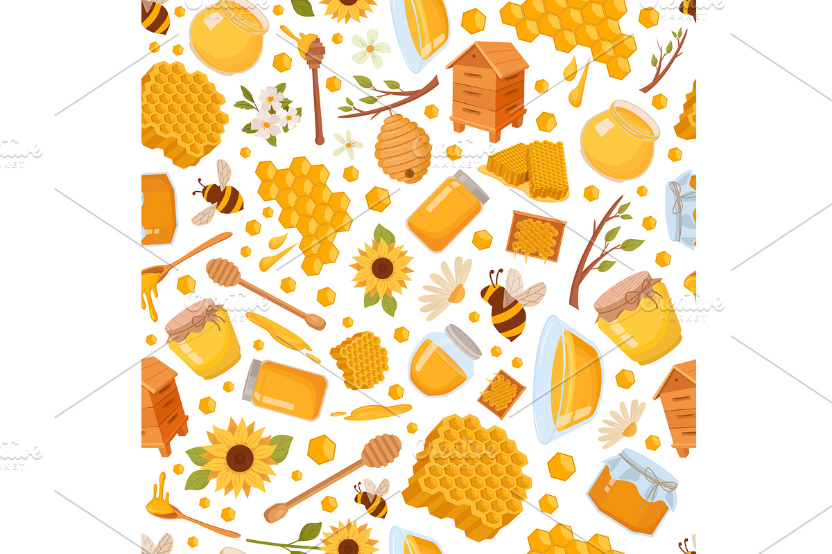 honey. apiary bees beehive sunflower, an Illustration by Multigon