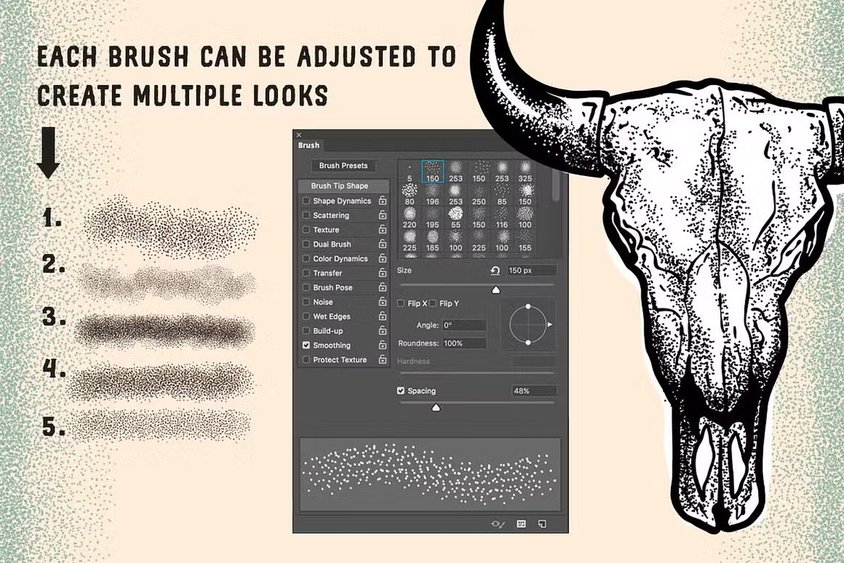 Stipple Brushes Photoshop And AI, a Brush Add-On by GearShift (Photo 3 of 4)