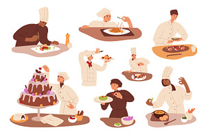 Chefs cooking & decorating food set, a Food Illustration by Good Studio