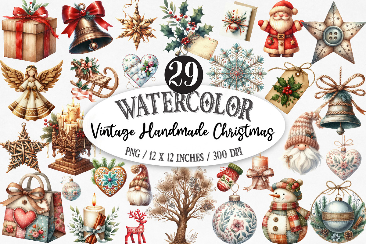 Vintage Handmade Christmas Cliparts, an Illustration by Designking (Photo 1 of 5)