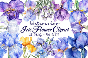 Watercolor Iris Flower Clipart Bundl, an Illustration by Libby Wishes