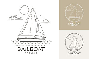 Sailboat line art logo, a Branding & Logo Template by Saba Vector