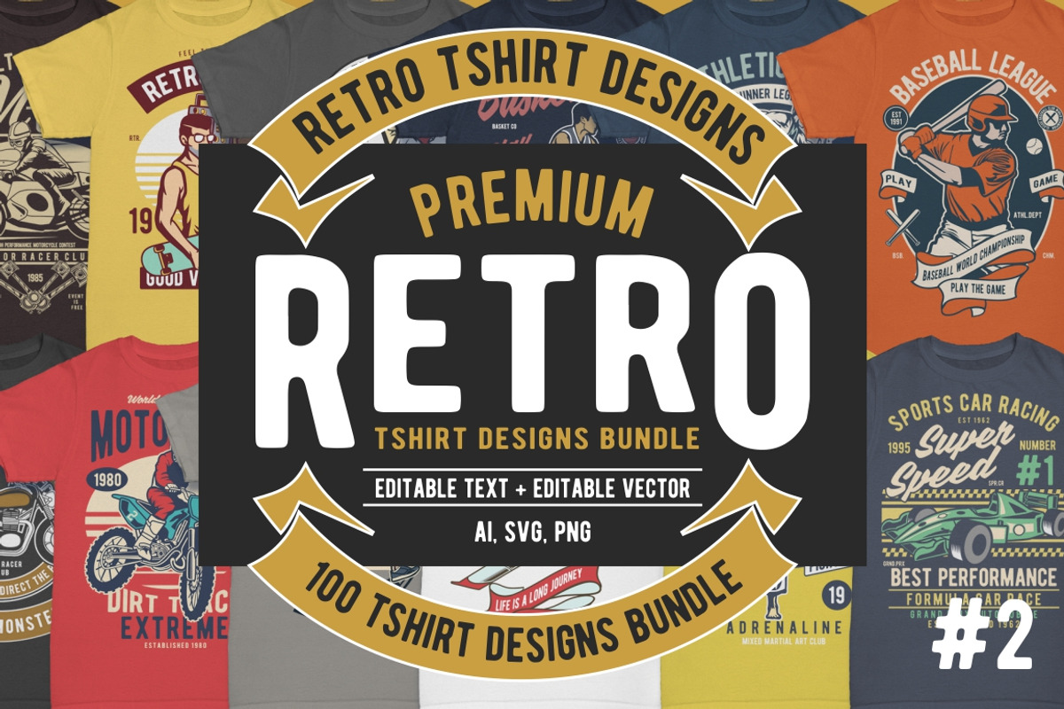 100 Retro Tshirt Designs Bundle #2, a Sport Illustration by roach_graphic (Photo 1 of 14)