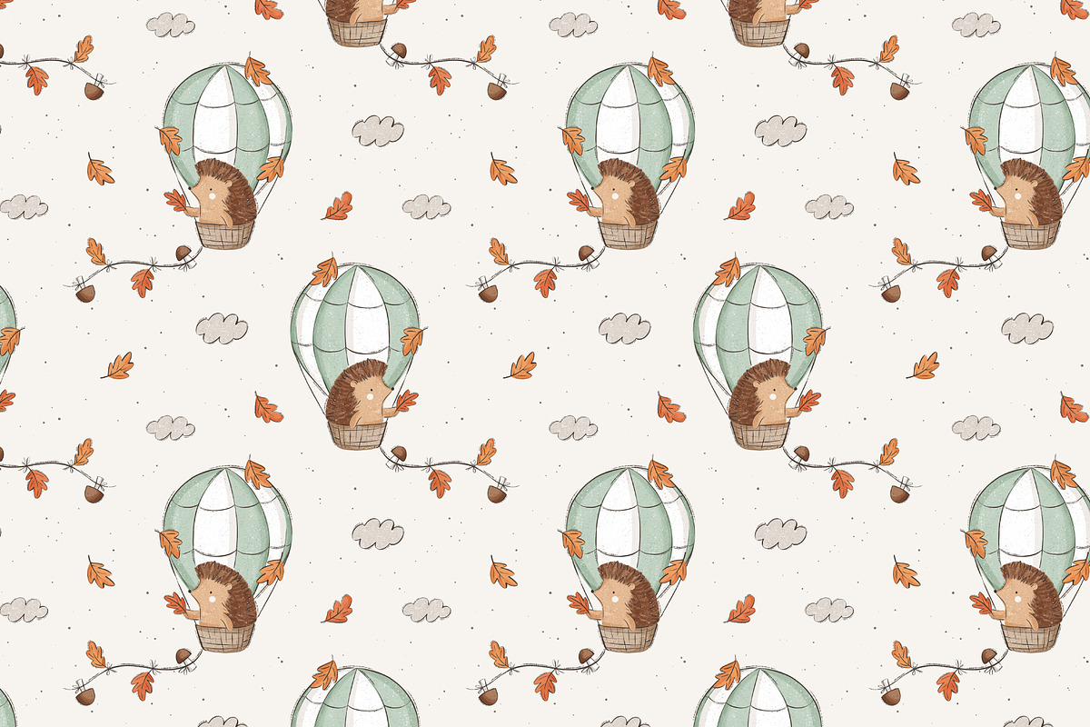 Hedgehog and air balloon, a Pattern Graphic by Olena Kuznietsova (Photo 9 of 10)