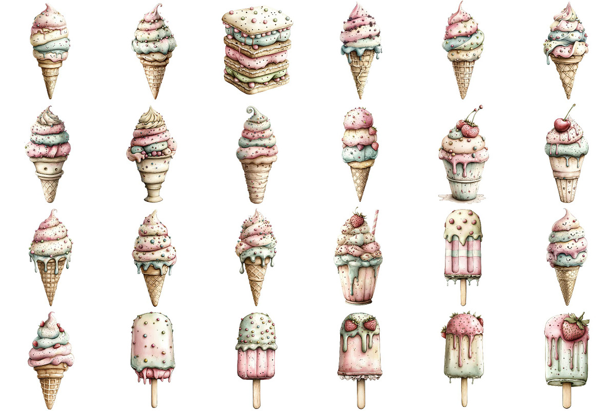 Whimsical Summer Ice Cream Clipart, an Illustration by DreamPrint404 (Photo 6 of 6)