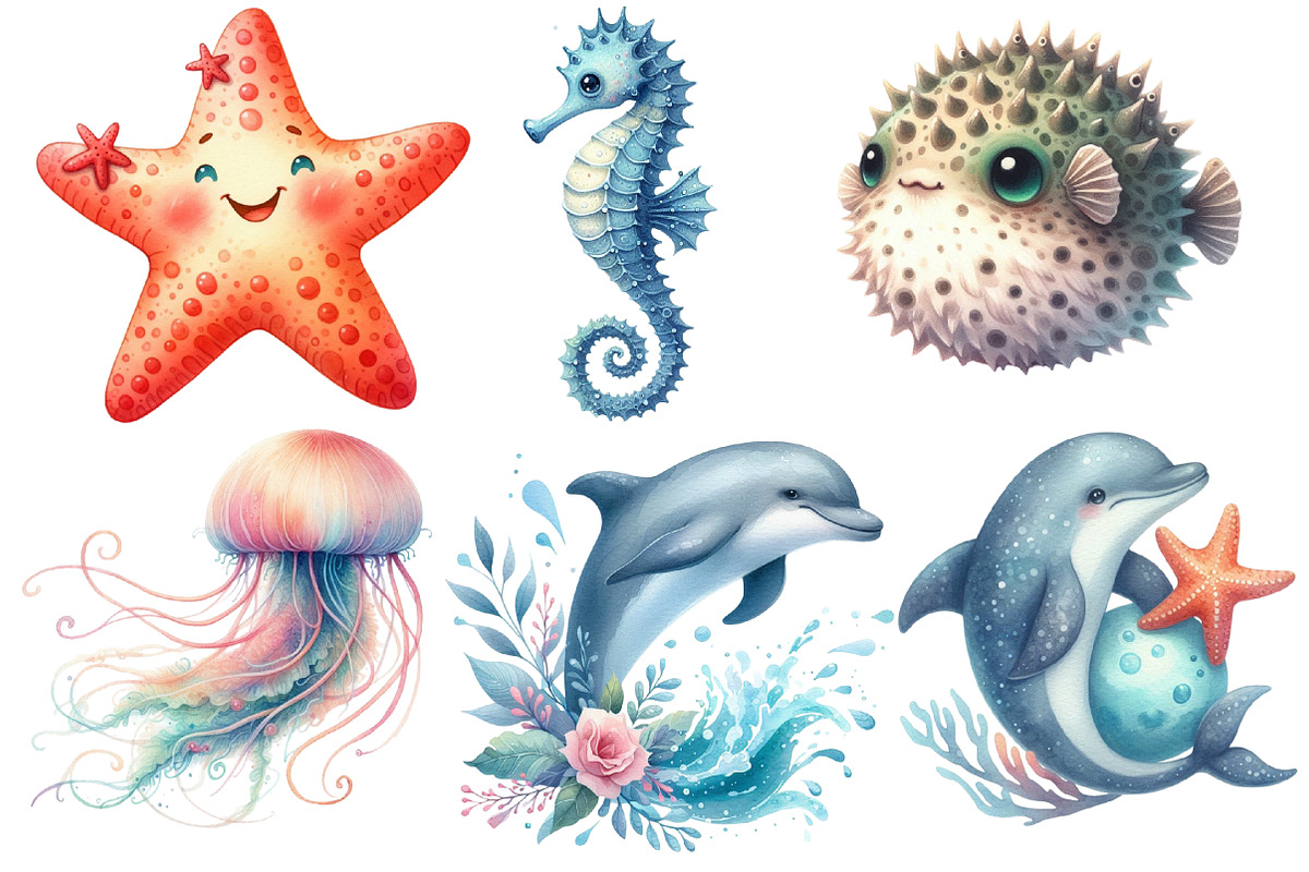 Undersea watercolor clipart, an Illustration by Designworld (Photo 2 of 5)