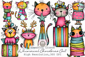 Whimsical Christmas Cat Clipart, an Illustration by Sublimation Artist