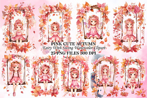 Pink Cute Autumn Fairy with Swing, a Seasonal Illustration by Craft Nest