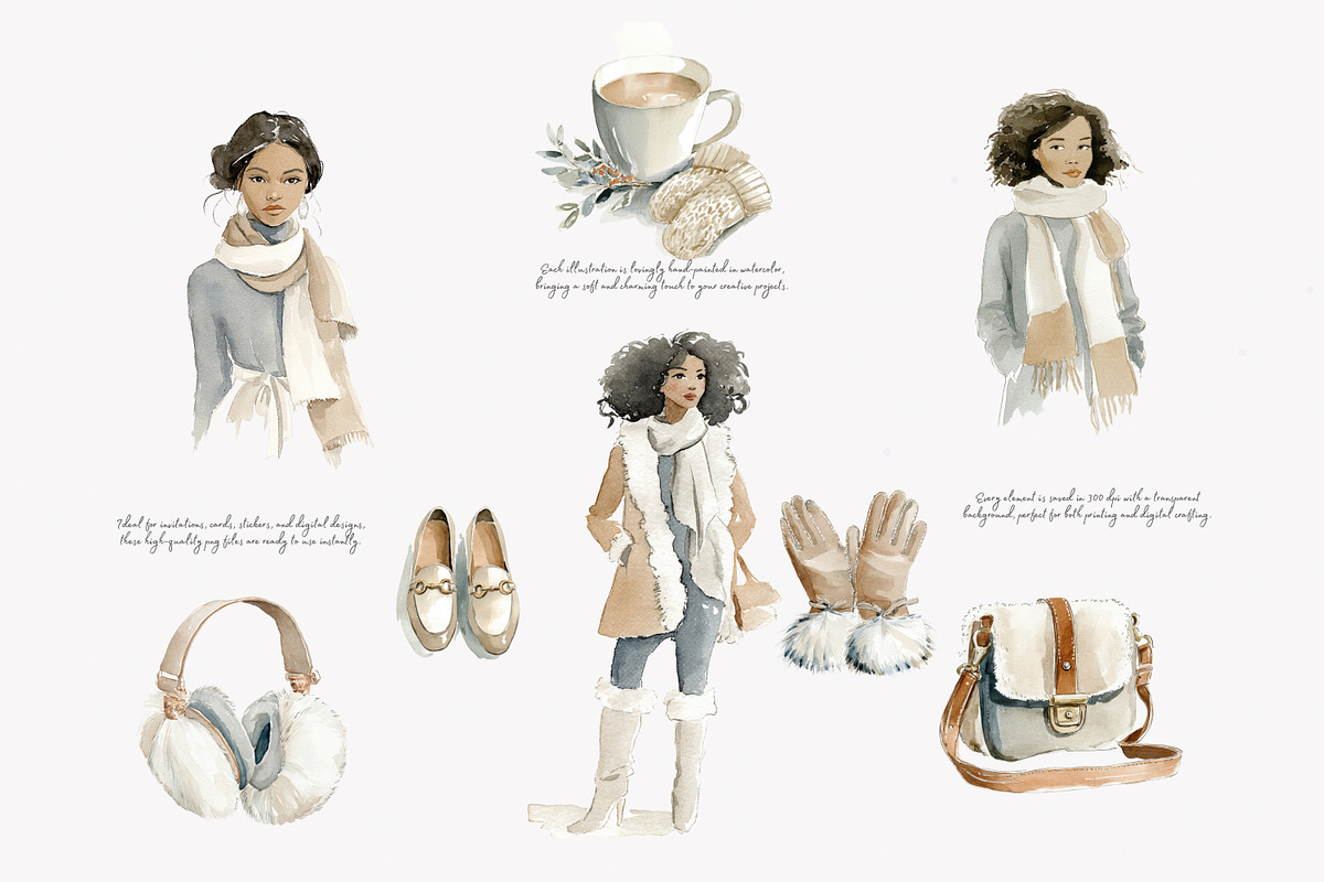 Winter watercolor clipart set, a Decorative Illustration by Patishop Art (Photo 7 of 10)