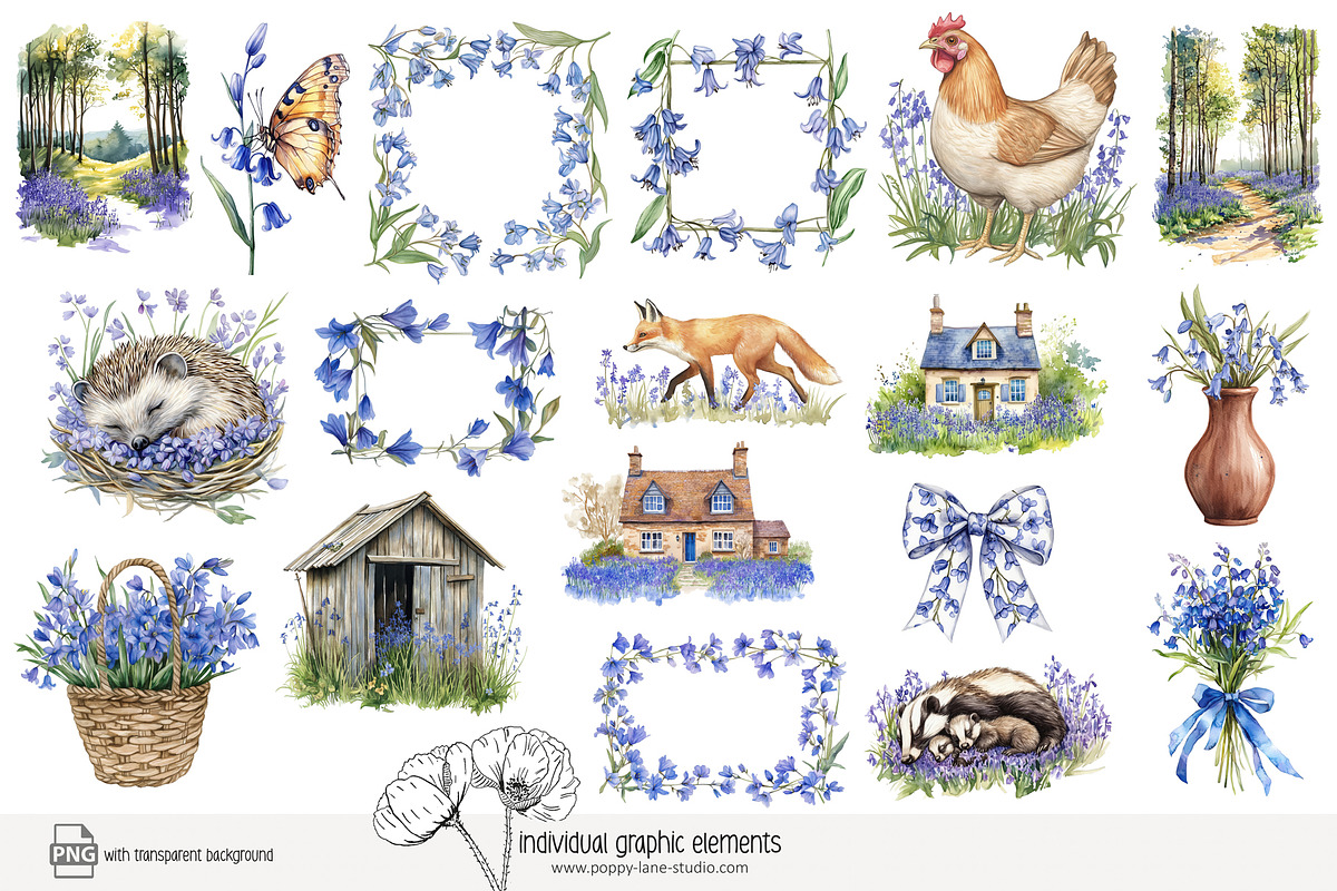 100 bluebell woods clip art, a Seasonal Illustration by Poppy Lane Studio (Photo 3 of 10)