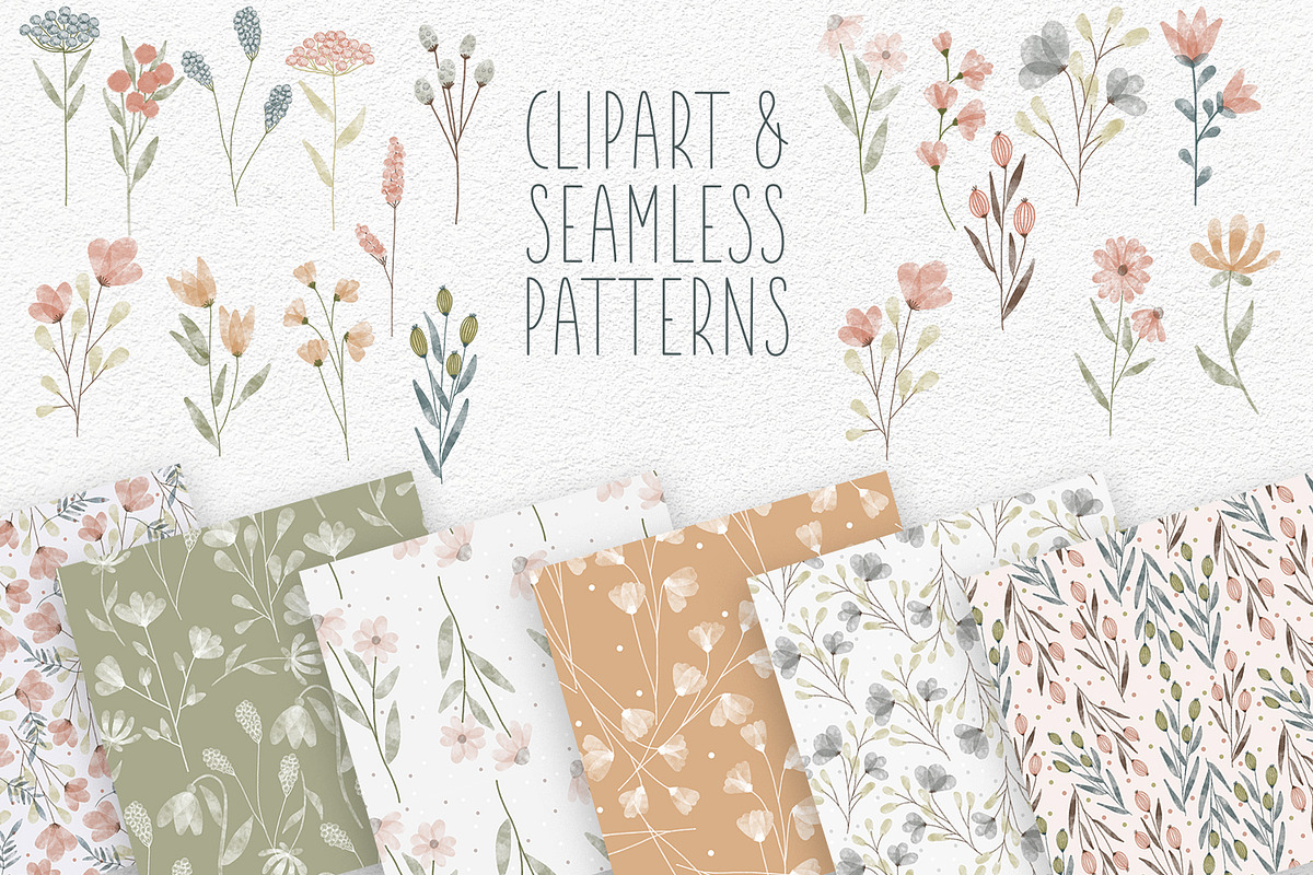 Watercolor clipart & Digital Paper, an Illustration by illuztrate (Photo 1 of 6)