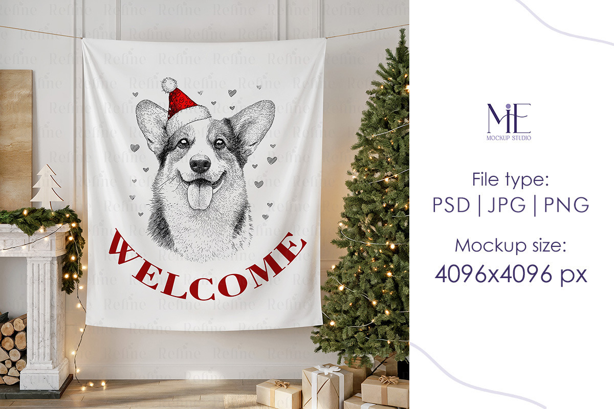 Tapestry Mockup Christmas Banner, a Merchandise Mockup by Mie Mockup Studio (Photo 6 of 7)