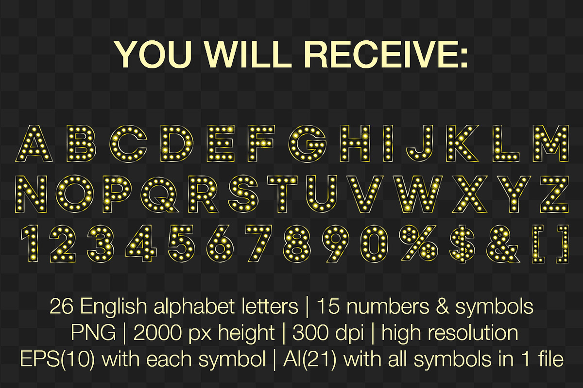 Retro alphabet in black with bulbs, an Object Graphic by MariiaVD (Photo 5 of 6)