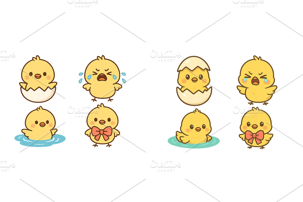 Cute cartoon chicks in various, an Animal Illustration by ZinetroN