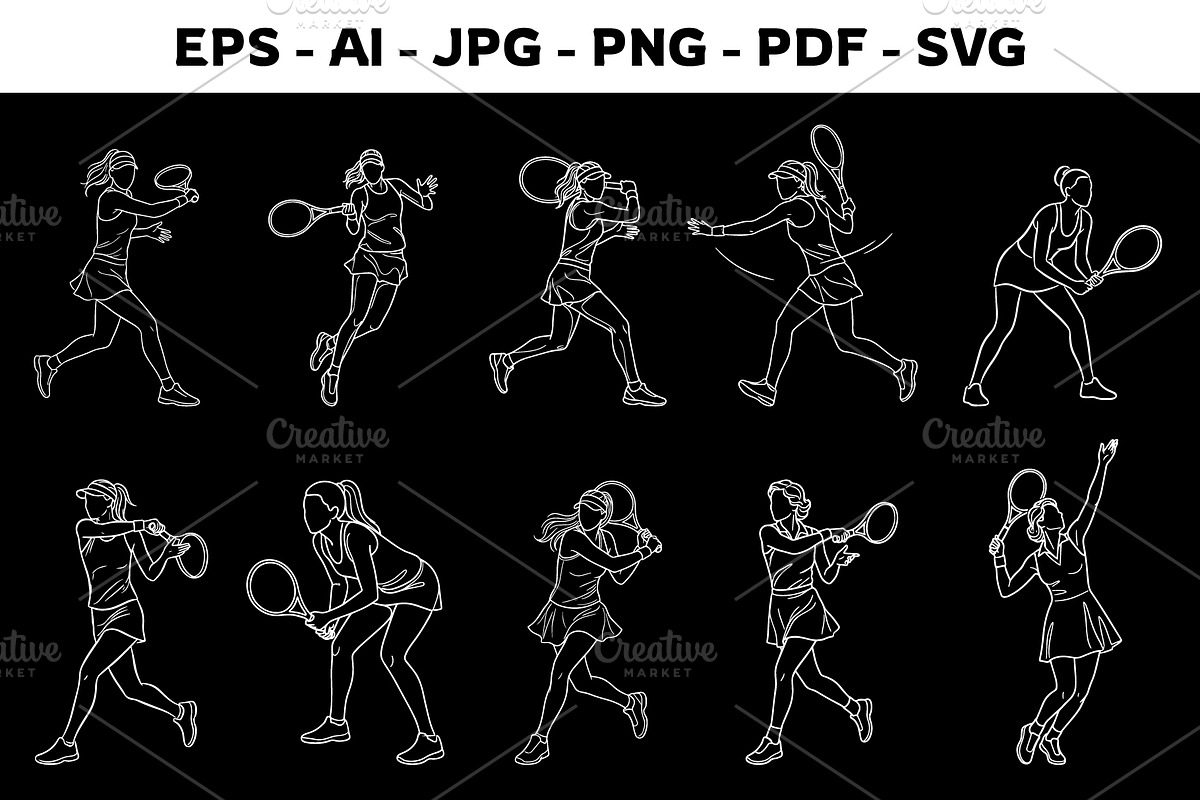 Woman Playing Tennis Line Art, an Object Graphic by nandinigraphics (Photo 2 of 7)